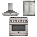 36 Inch Pro Gas Range, Wall Mount Range Hood, Refrigerator V73154