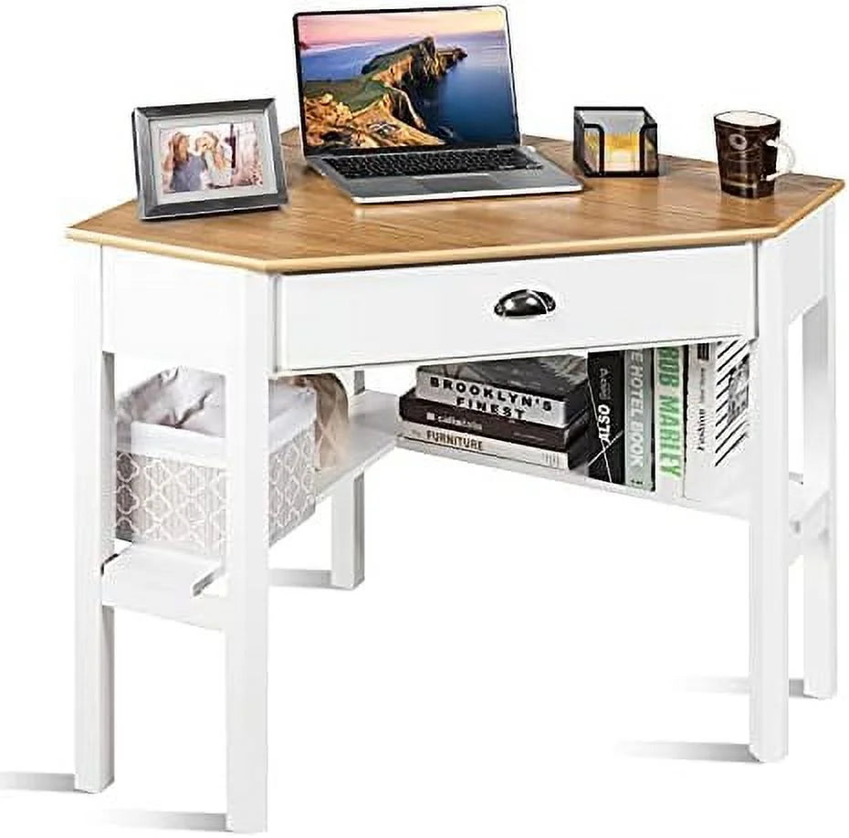 Small Corner Desk with Shelves Drawer E182219