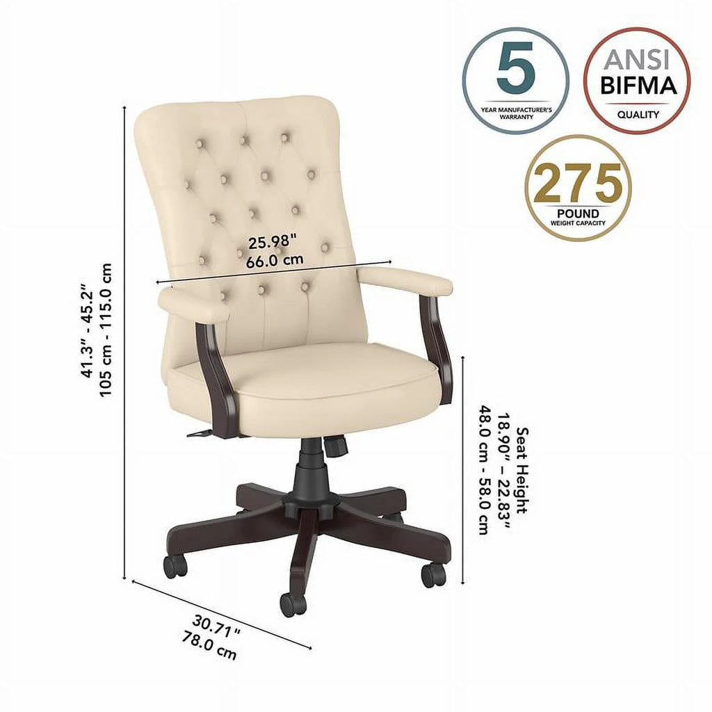 Antique White Leather Tufted Office Chair with Arms B77385