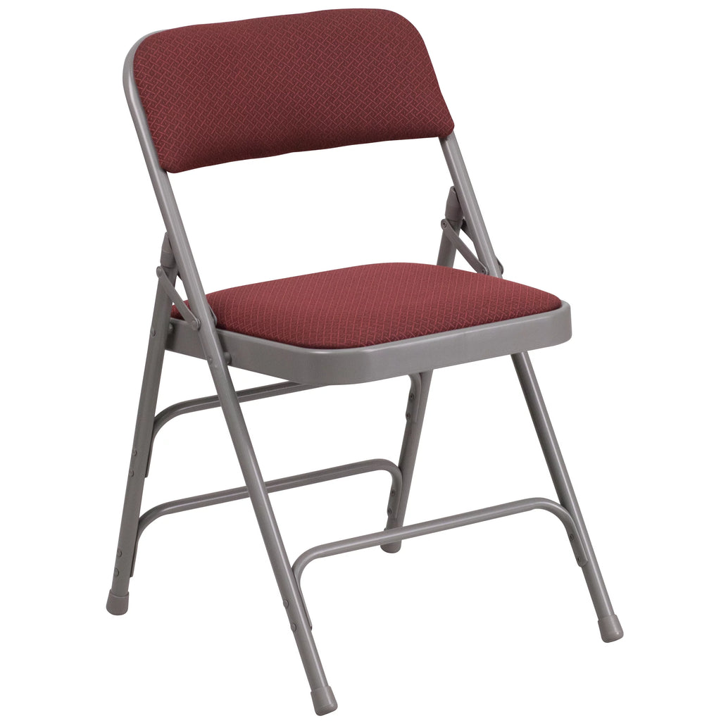 Burgundy Patterned Fabric Metal Folding Chair B102
