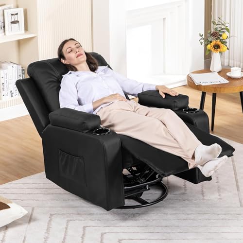 Black Swivel Rocker Recliner Chair with Cup Holders X651