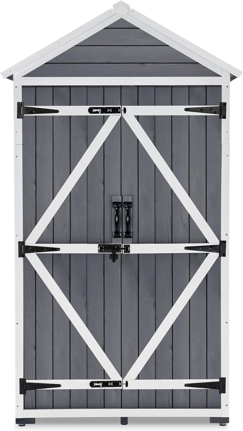 Outdoor Wood Storage Cabinet with Shelves and Latch R704741