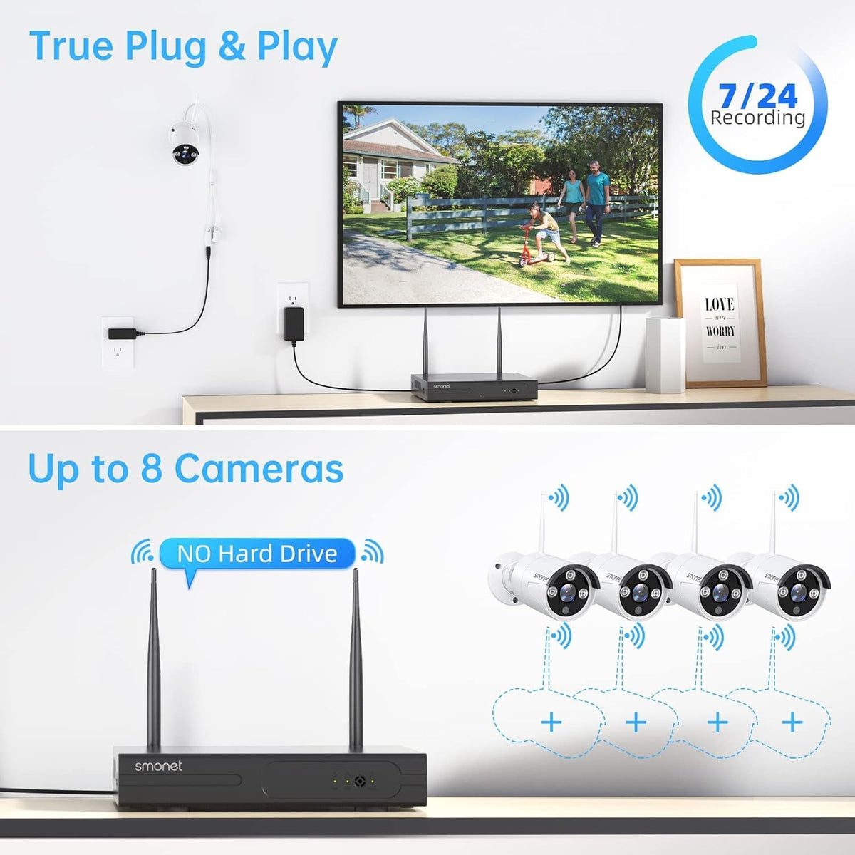 3MP Wireless Security Camera System with Audio, 8CH NVR Kits, 4pcs 3MP Indoor Outdoor WiFi IP Cameras, Night Vision, AI Human Detection S819275