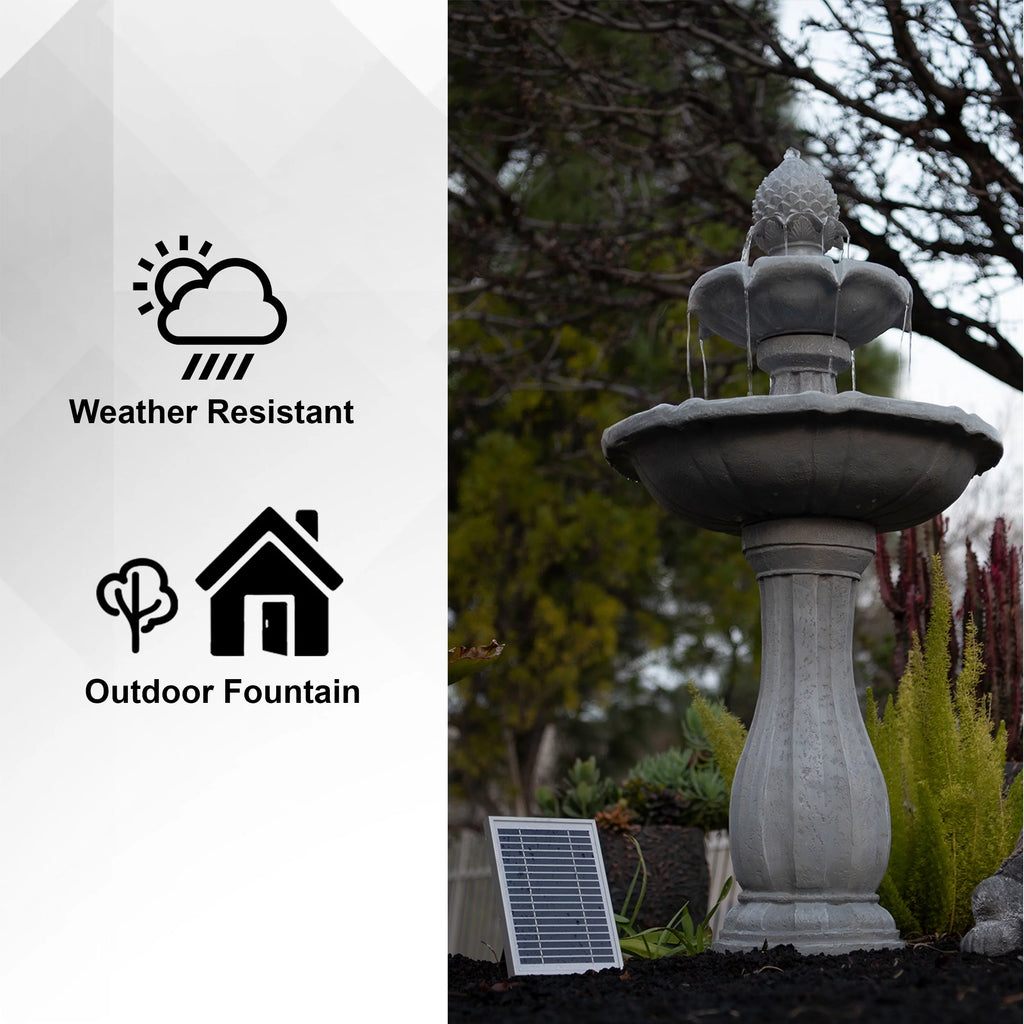 White 2-Tier Solar Water Fountain W4856