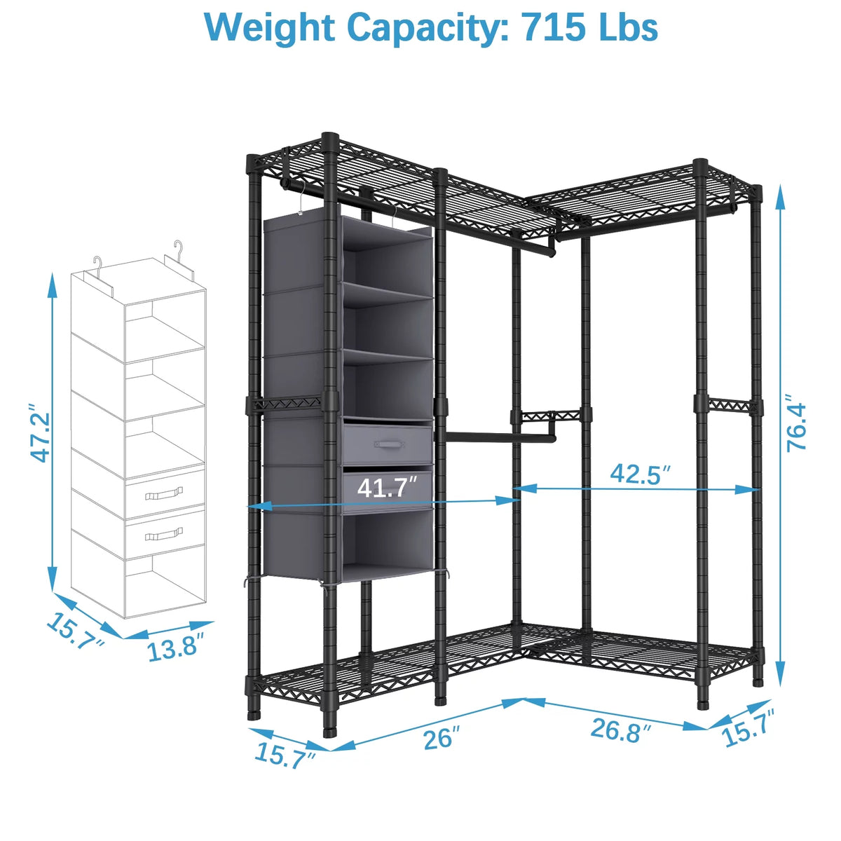Heavy Duty L Shaped Clothing Rack Black H944
