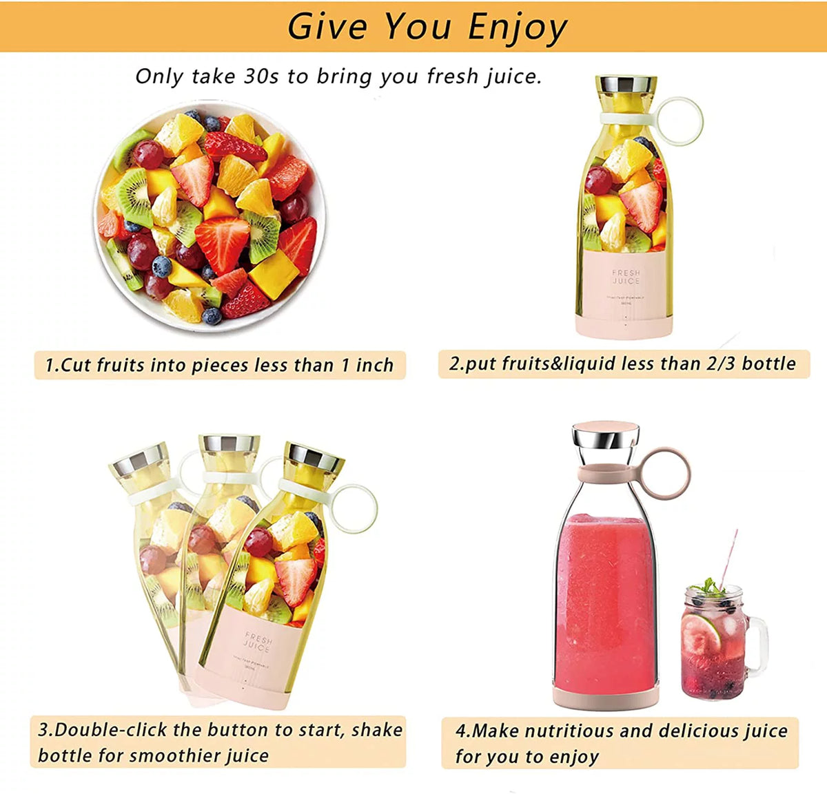Pink Portable USB Blender U5480
