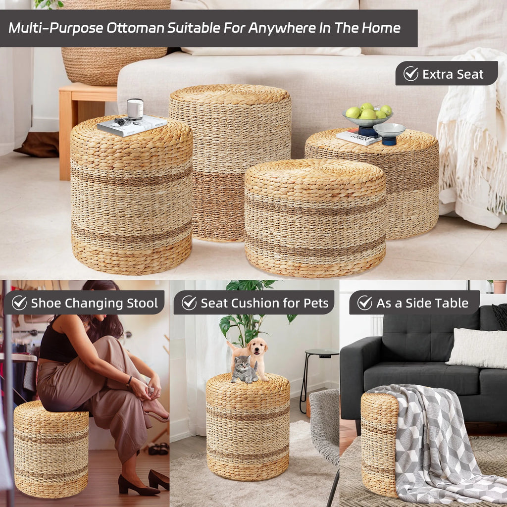 Seagrass Pouf Ottoman 14"x16" Round Footstool C274151