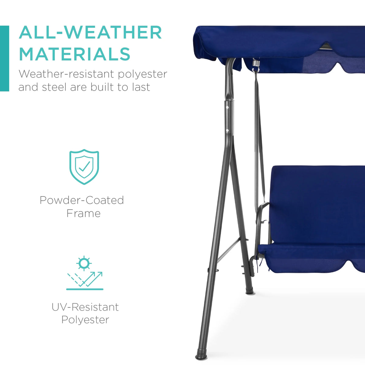 2-Person Convertible Canopy Swing Glider Lounge Chair with Removable Cushions Blue S776