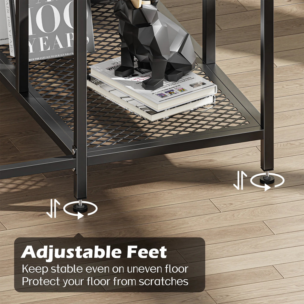 L Shaped Desk with Power Outlets, Fabric Drawer & Storage Shelves, Gray S124300