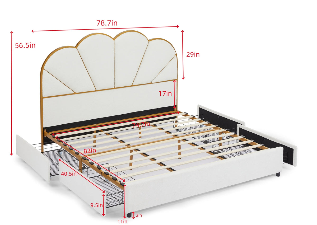King Size Bed Frame with Drawer - White Z7629