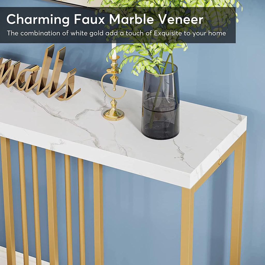 70.9 Inch Extra Long White and Gold Console Table S94950