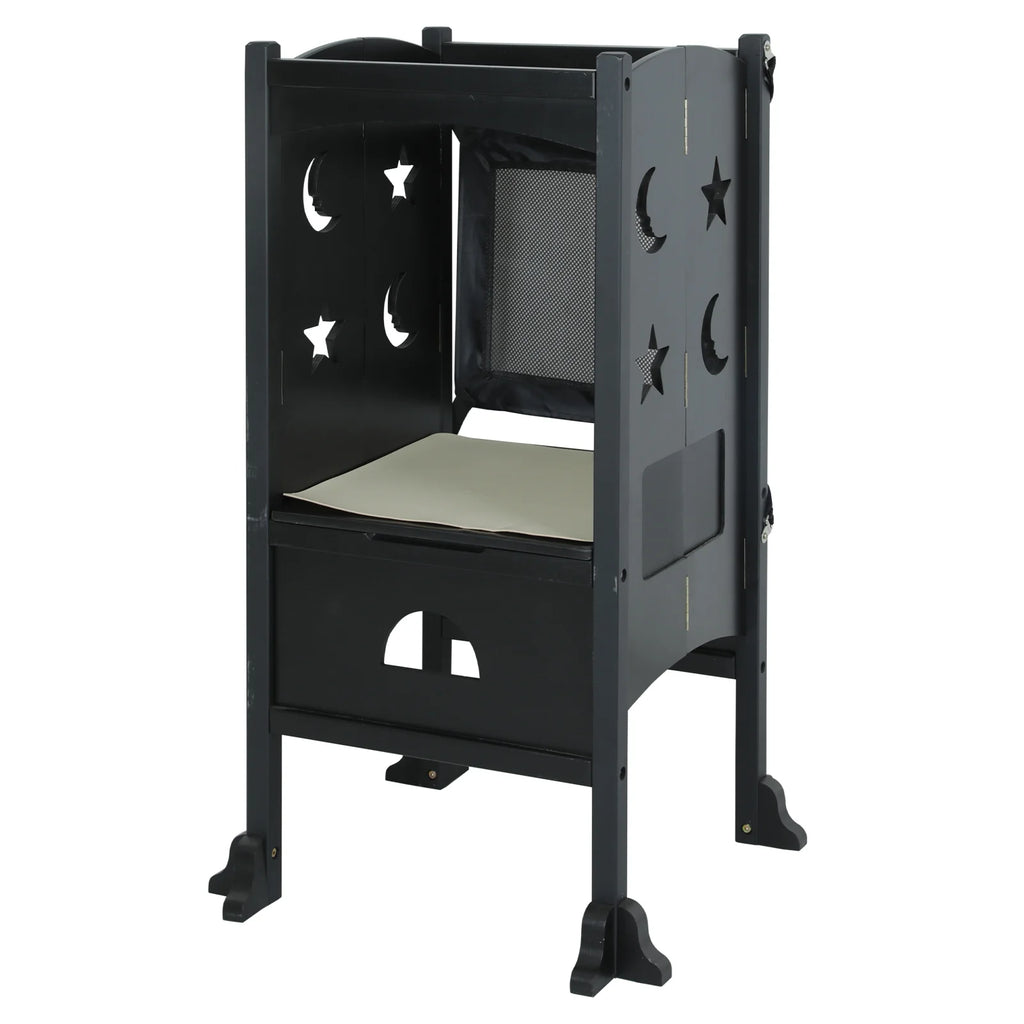 Wooden Folding Toddler Kitchen Step Stool, Black P92155