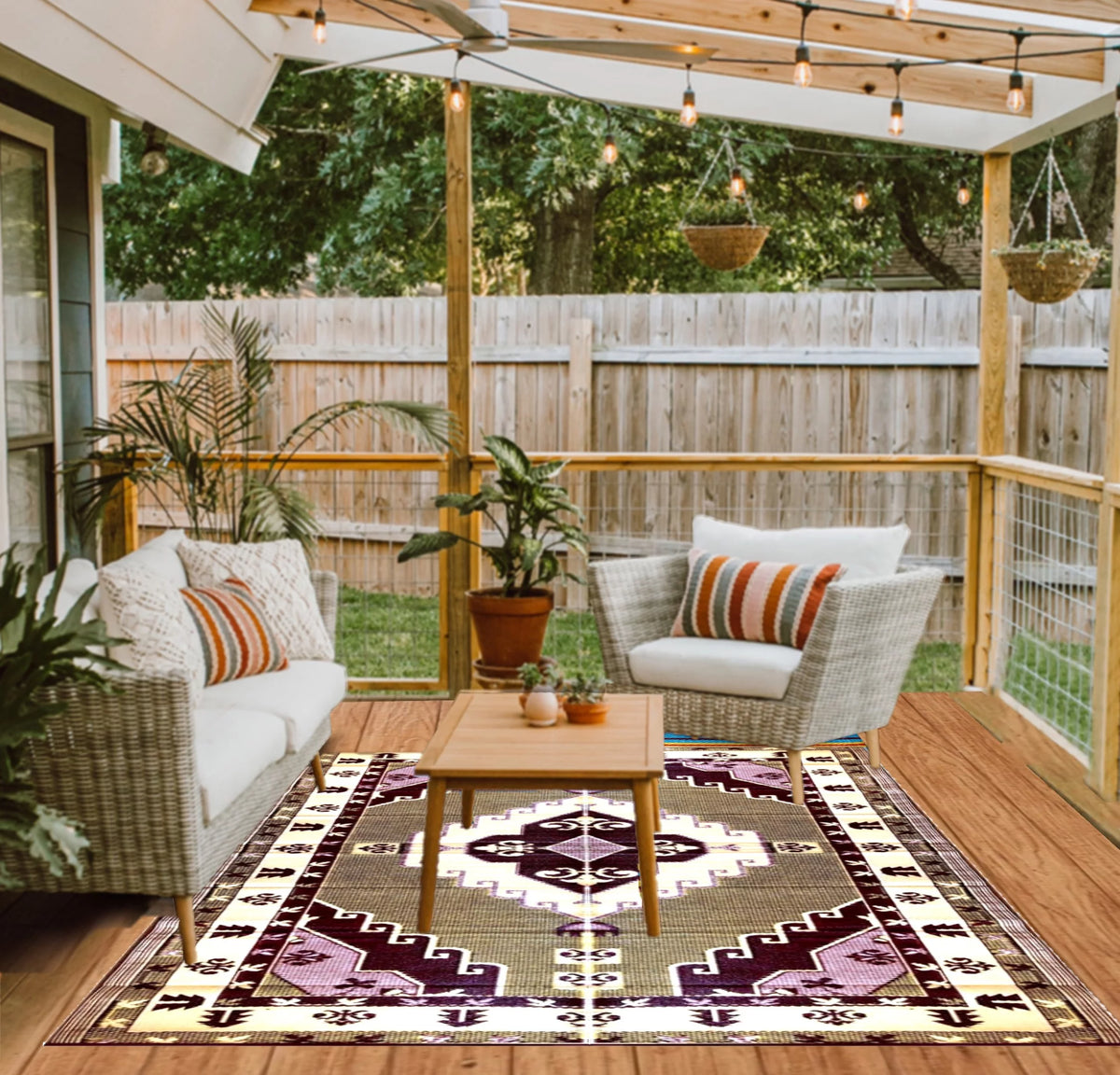 Outdoor Plastic Straw Reversible Mats 6 by 9 Feet Multi-color P903718