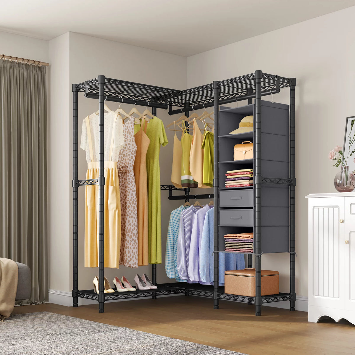 Heavy Duty L Shaped Clothing Rack Black H944