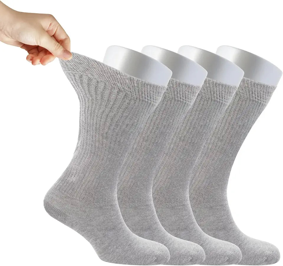 Women Loose Diabetic Crew Socks 4-Pair Super Soft Bamboo Viscose Seamless Toe Non-Binding Top U7593