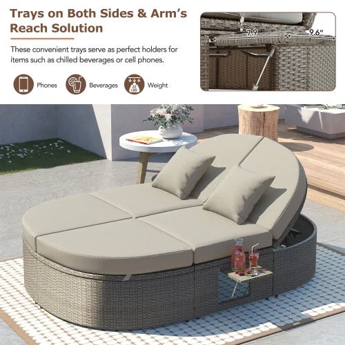 2-Person Rattan Outdoor Chaise Lounge with Cushions G3818