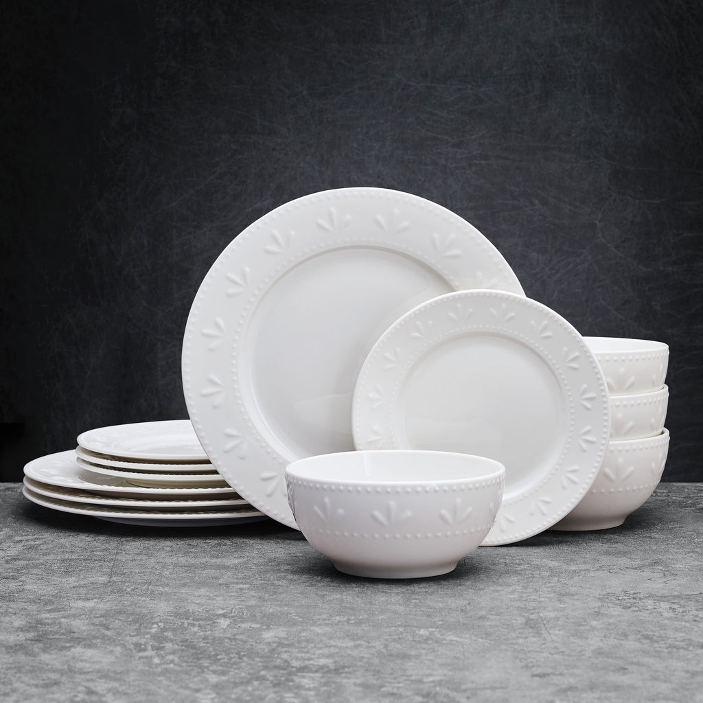 12-Piece White Porcelain Dinnerware Set L292