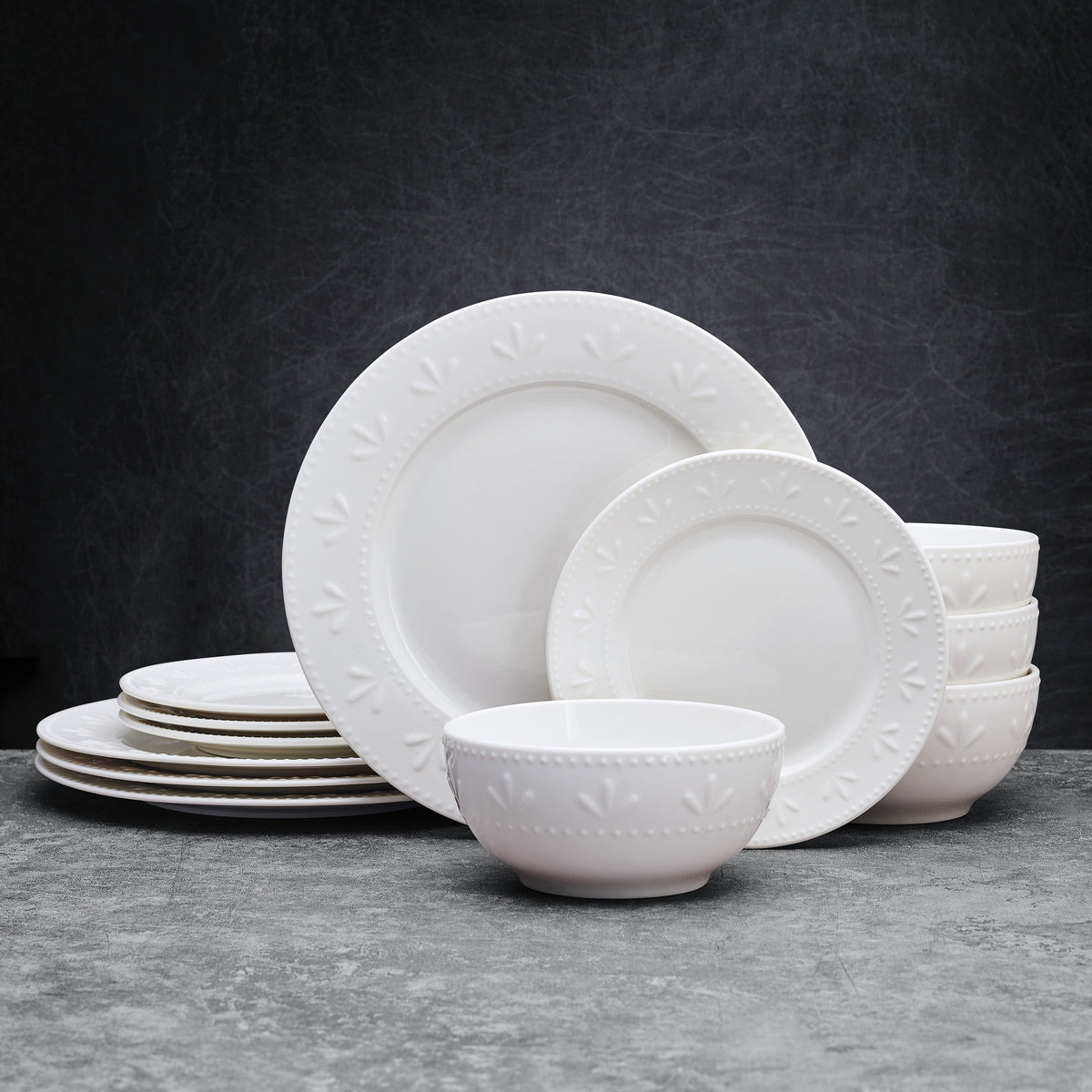 12-Piece White Porcelain Dinnerware Set L292