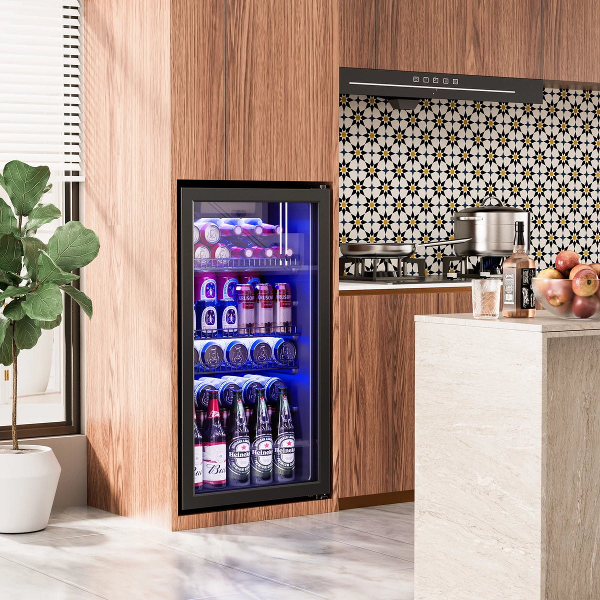 100 Can Beverage Refrigerator Cooler 2.47 Cu.ft Mini Fridge with Glass Door & Adjustable Shelves Y983