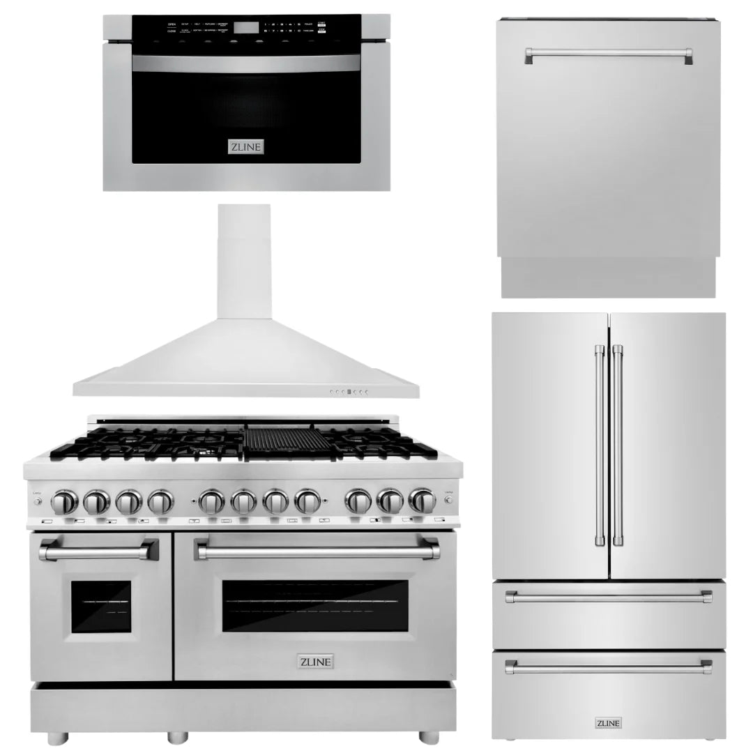 48 in. Dual Fuel Range, Range Hood, Microwave Drawer, Dishwasher, Refrigerator U28821