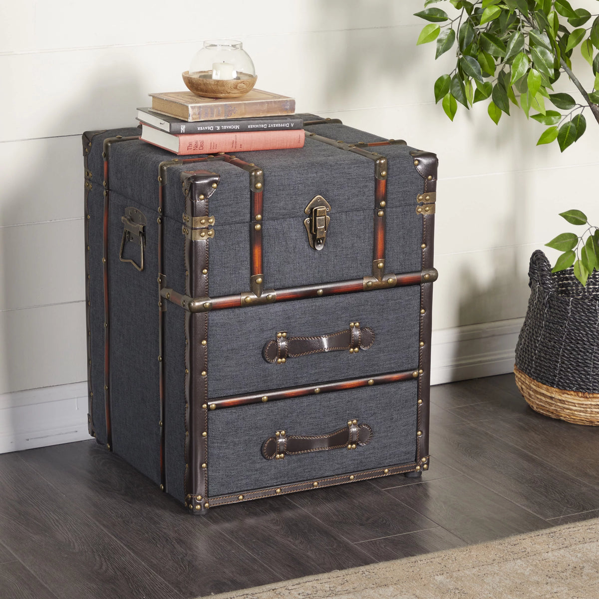 Brown Traditional Wood Stacked Storage Trunk Chest Q118