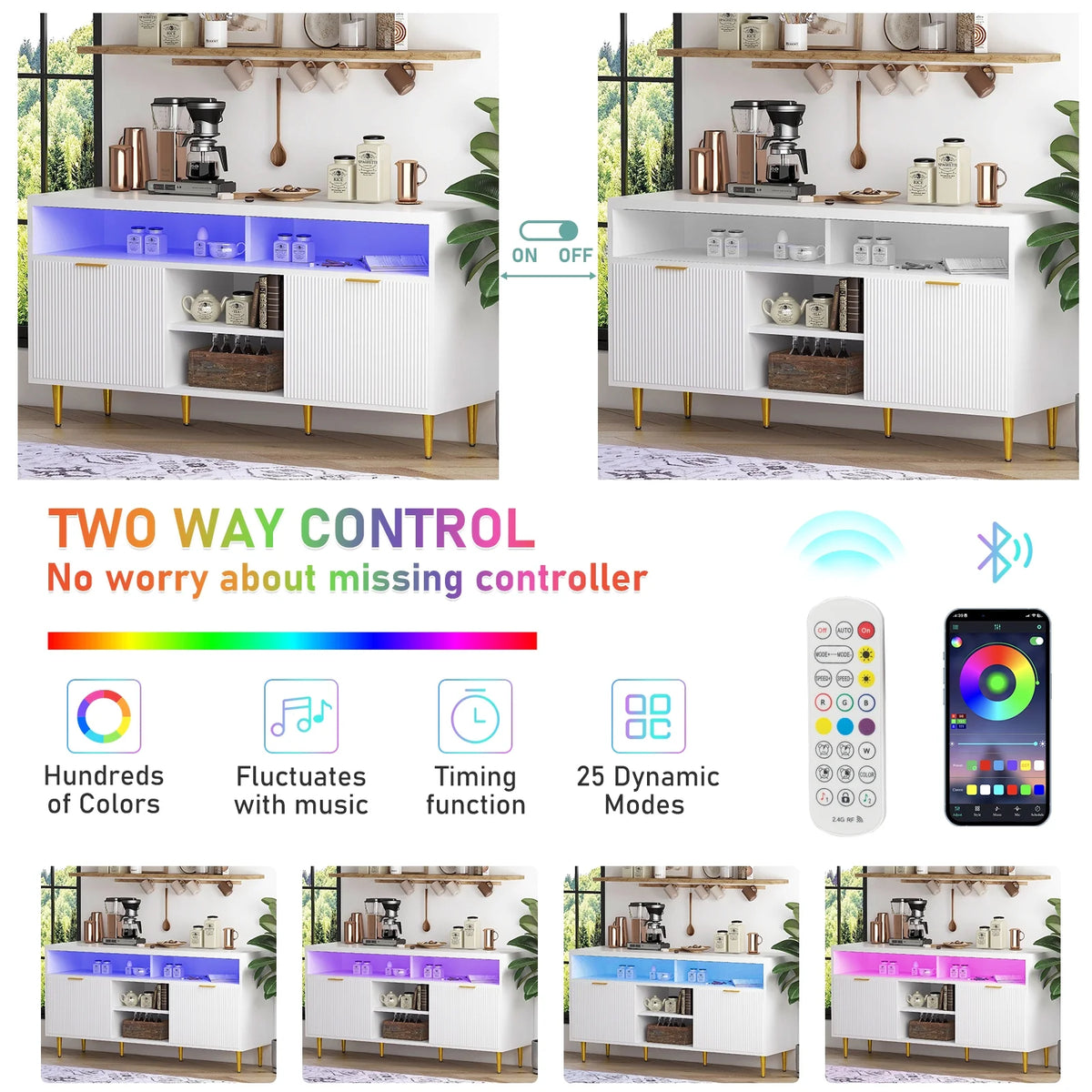 White Wood TV Stand for 55 60 65 inch TV A30181