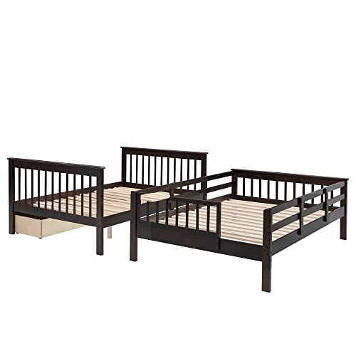 White Twin Over Twin Solid Wood Bunk Bed with Trundle Q298038