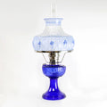 Cobalt Glass Non-Electric Oil Lamp with Blue Meadow Shade T643