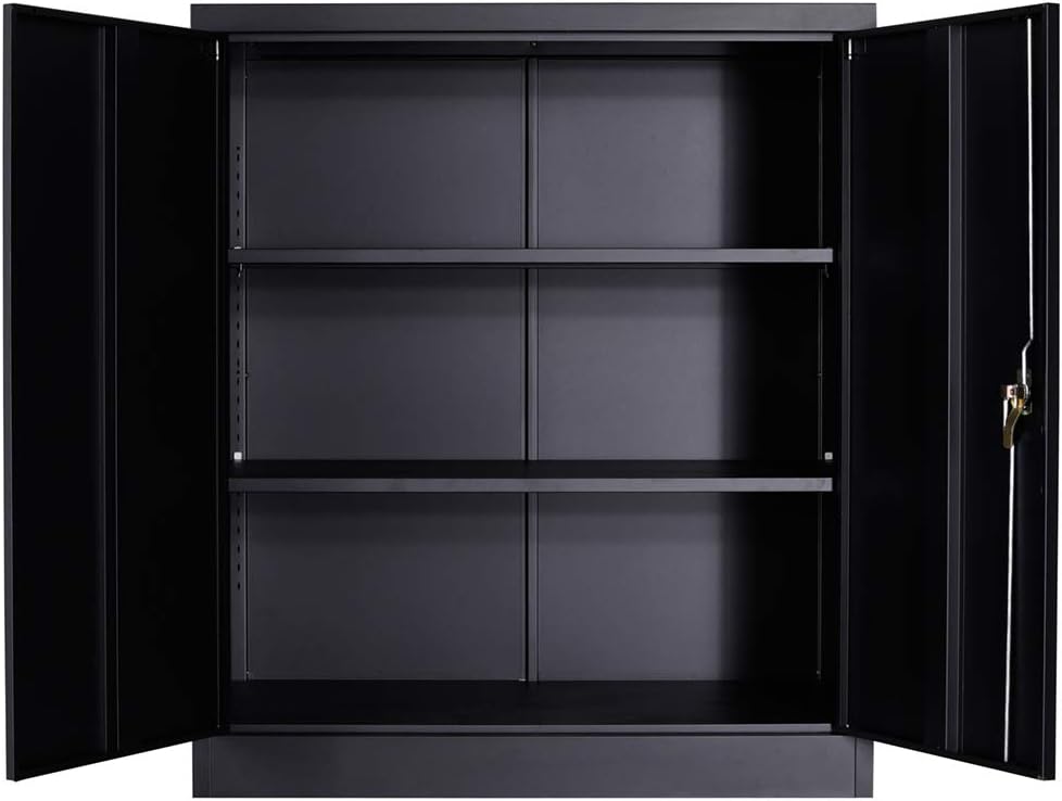 Black Metal Storage Cabinet with 2 Adjustable Shelves J64621