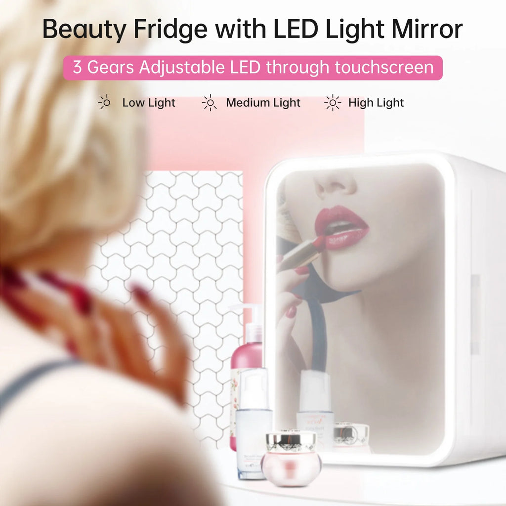4L Portable Cooler and Warmer Skincare Fridge with LED Mirror M1359