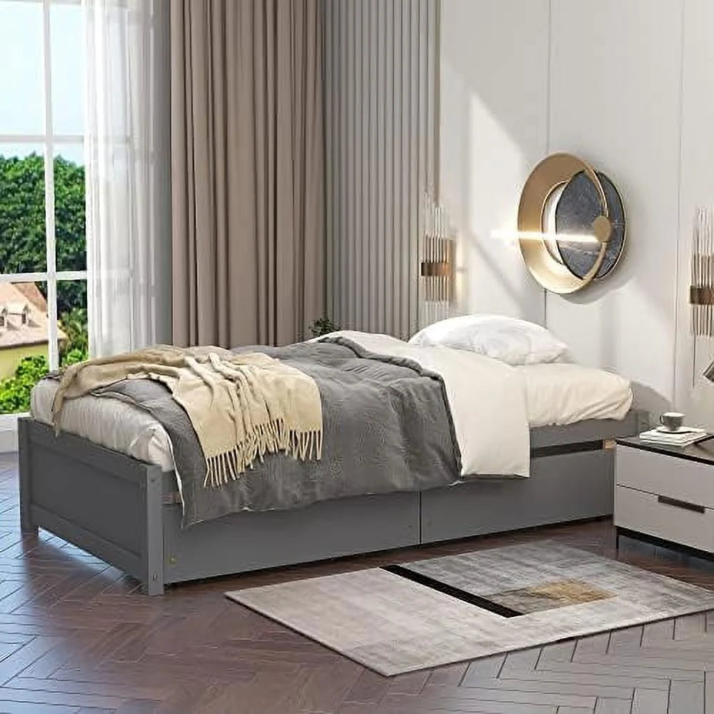 Solid Wood Platform Bed with Two Storage Drawers Q203