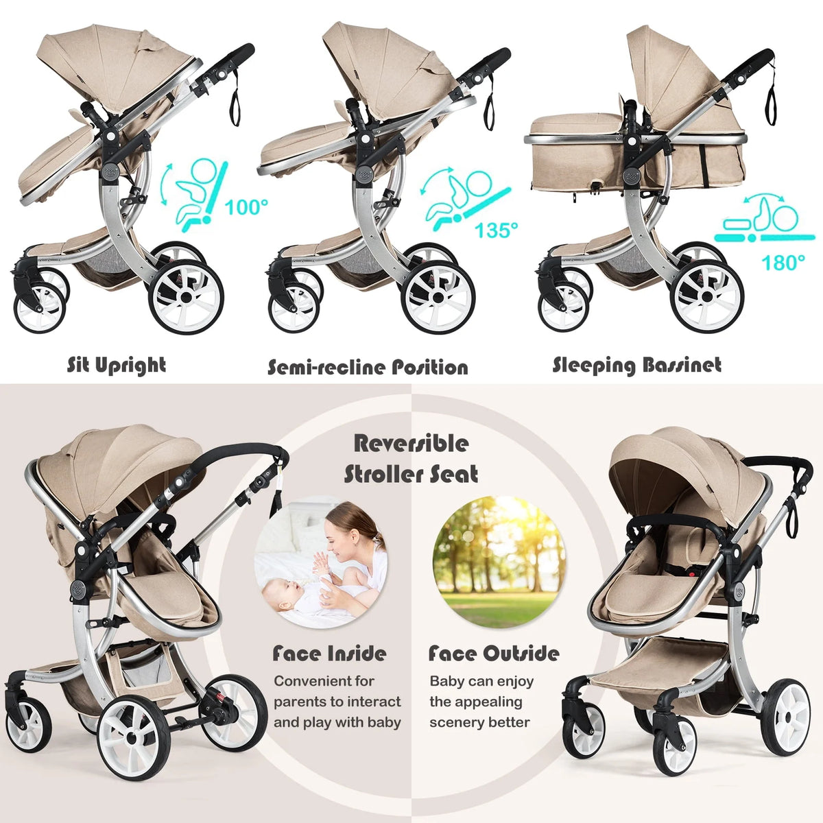 2-in-1 Baby Stroller with Reversible Seat Black S1922