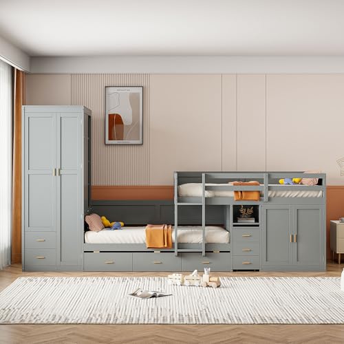 White Twin Over Twin Wood Bunk Bed with Trundle Q2516