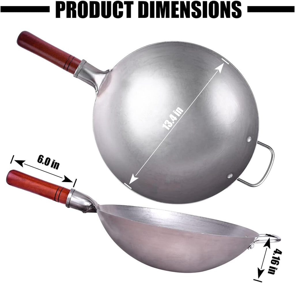 Carbon Steel Hand Hammered Wok Pan Set with 8 Pcs Cookware Accessories G912515