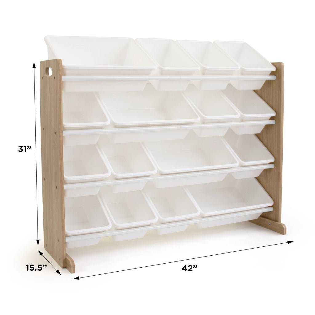 Kids Wood Toy Storage Organizer with 16 White Plastic Bins W919394