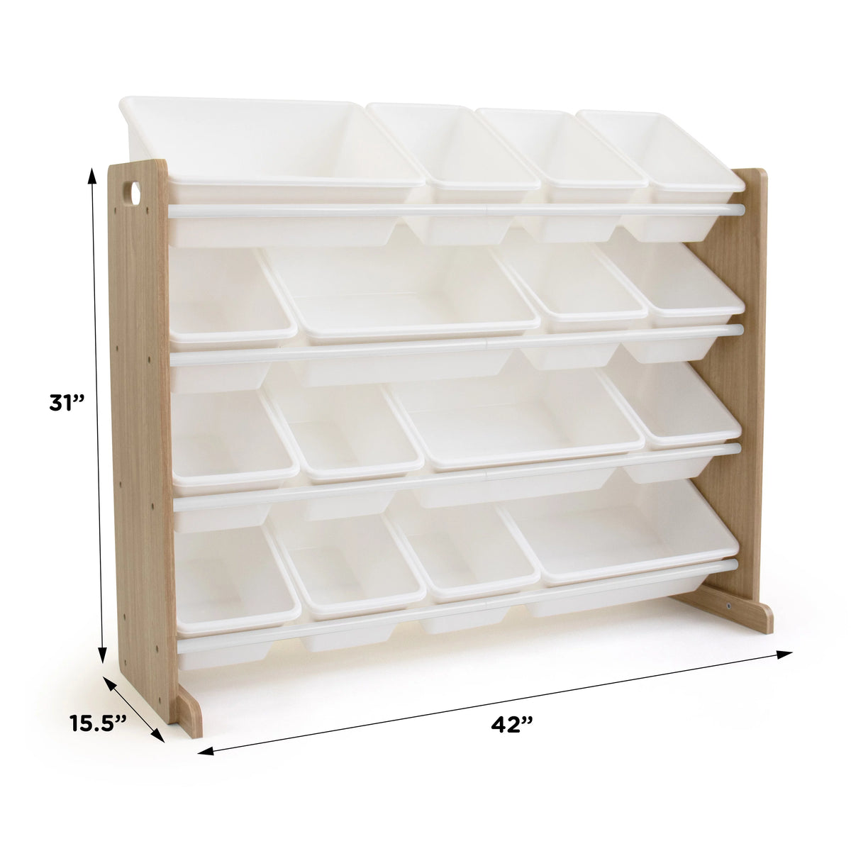 Kids Wood Toy Storage Organizer with 16 White Plastic Bins W919394