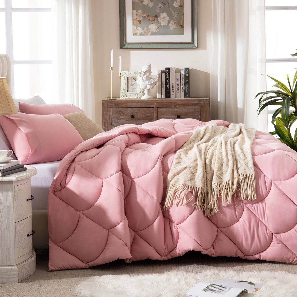 3 Pieces Reversible California King Pink Comforter Set V37271