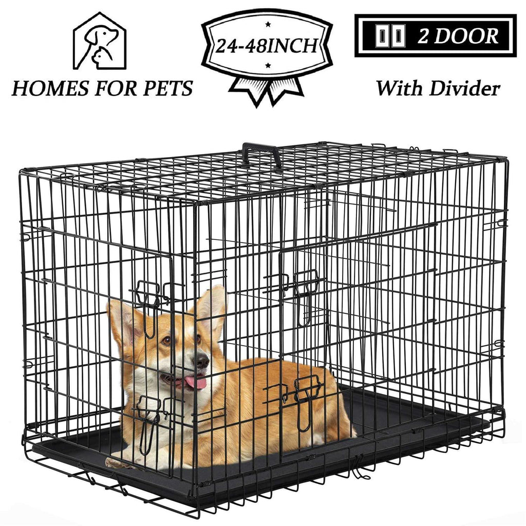 Foldable Large Metal Wire Dog Crate with Plastic Tray V869567