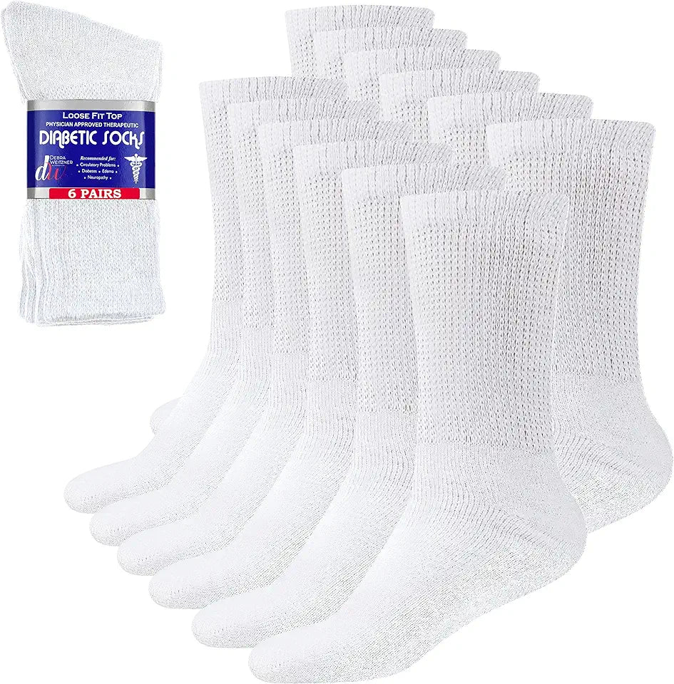 Loose Fit Non-Binding Cotton Crew Socks 6 Pairs K8683