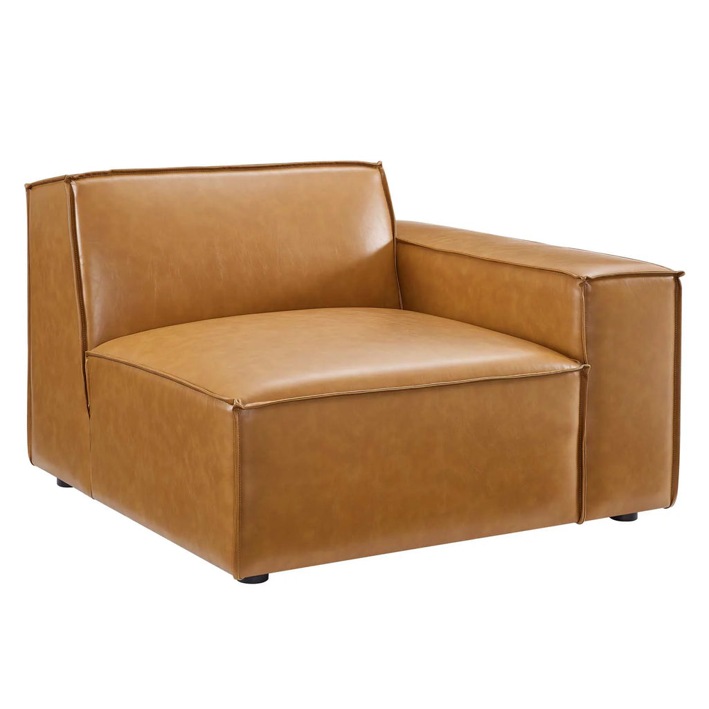 Tan Vegan Leather Left-Arm Sectional Sofa Chair E624398