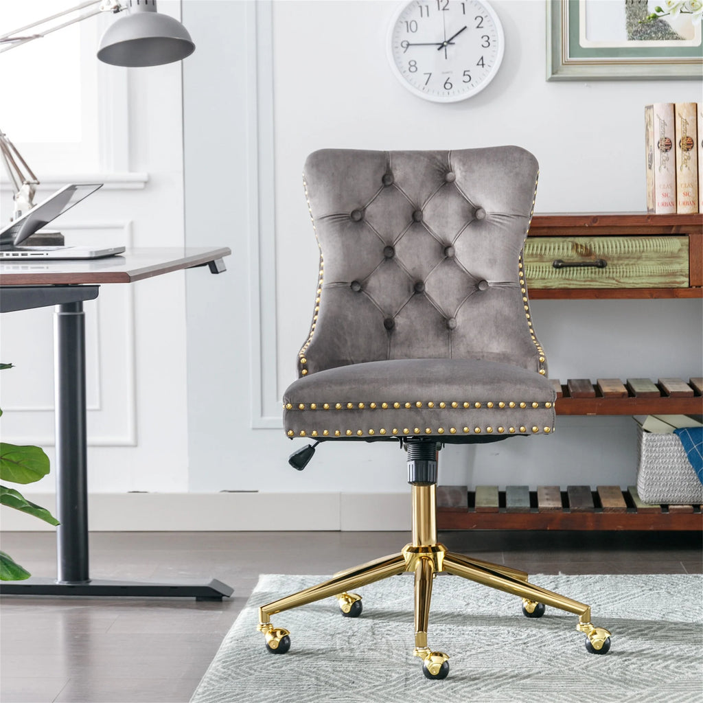 Grey Velvet Adjustable Home Office Chair W33253