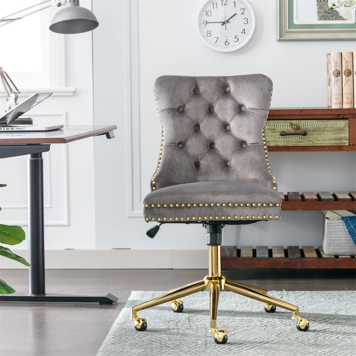 Grey Velvet Adjustable Home Office Chair W33253