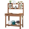 Brown Potting Bench Table with Storage Shelf F742718