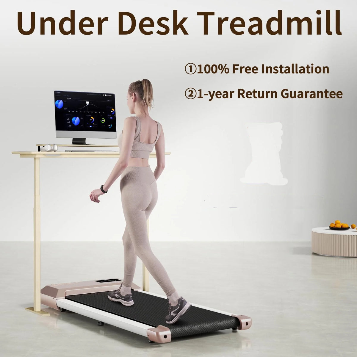 2 in 1 Under Desk Treadmill 300lbs Capacity with Remote Control U502309