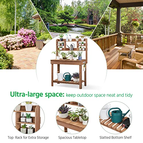 Brown Potting Bench Table with Storage Shelf F742718