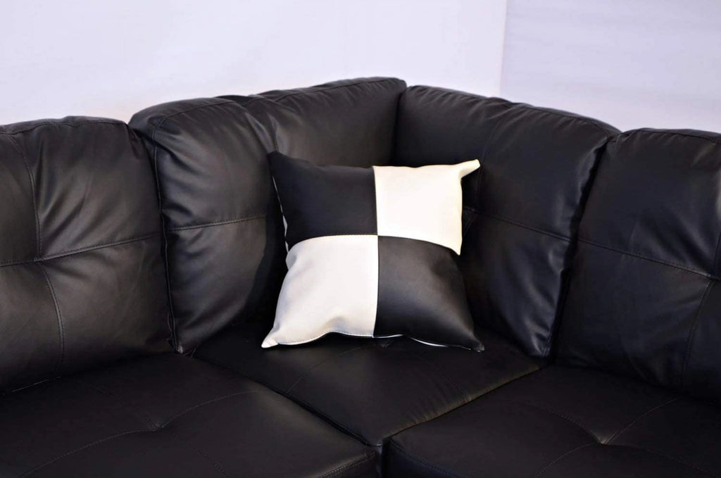 L-Shape Faux Leather Sectional Sofa with Chaise and Ottoman V953