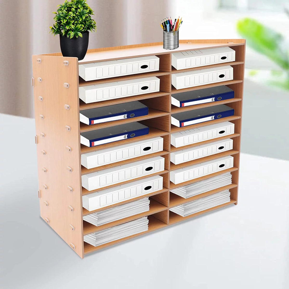 9-Tier Golden Oak Letter Tray Paper Organizer Rack N795128