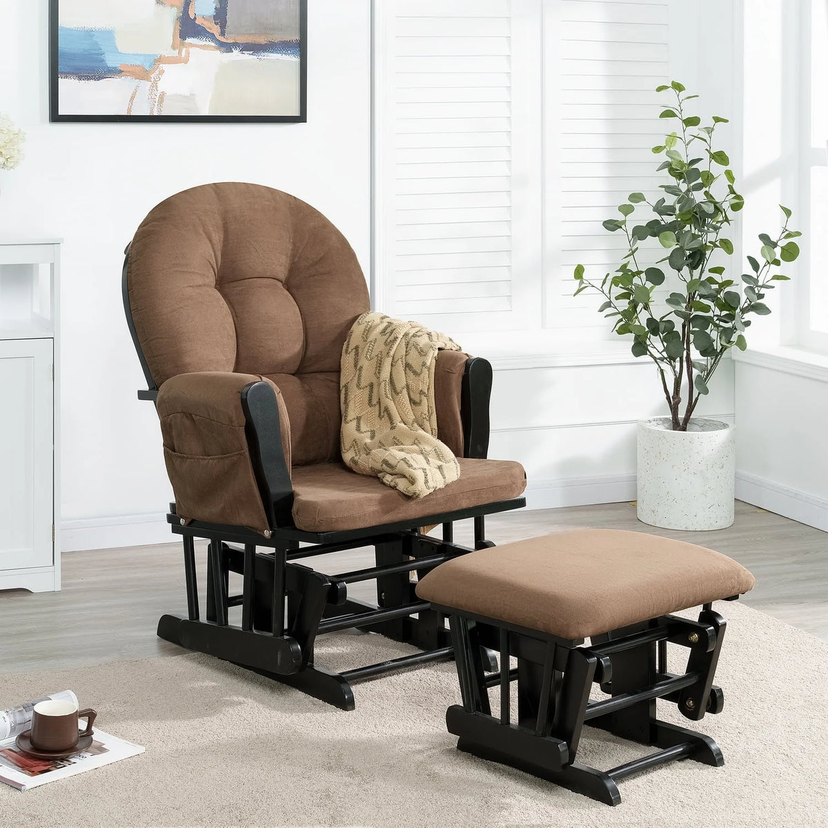 Upholstered Swivel Glider Rocker with Ottoman I10883