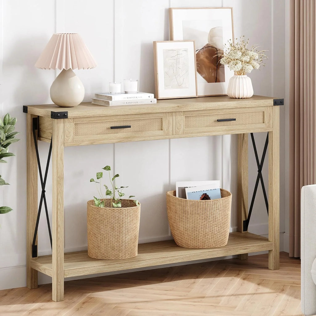 43" Console Table with Rattan Drawers N2943