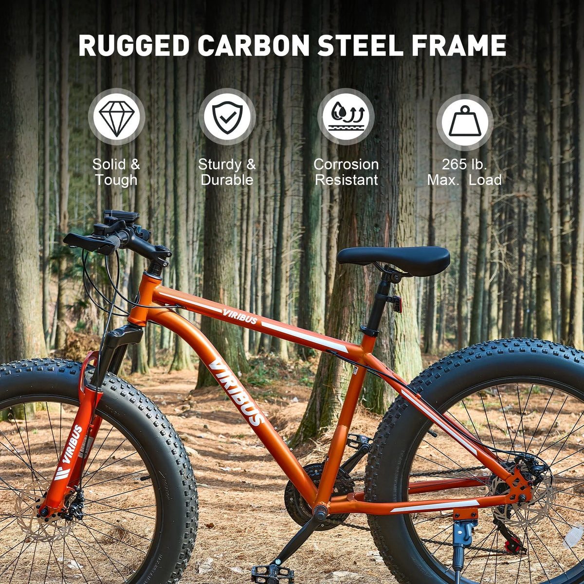 26 Fat Tire Mountain Bike with Front Suspension 21 Speeds Disc Brakes Orange C85200